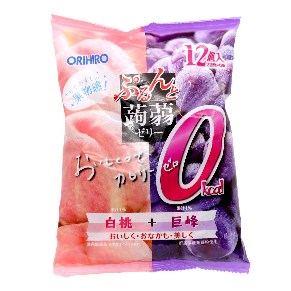 オリヒロプランデュ ぷるんと蒟蒻ゼリーパウチ カロリーゼロ 白桃+巨峰 12個入