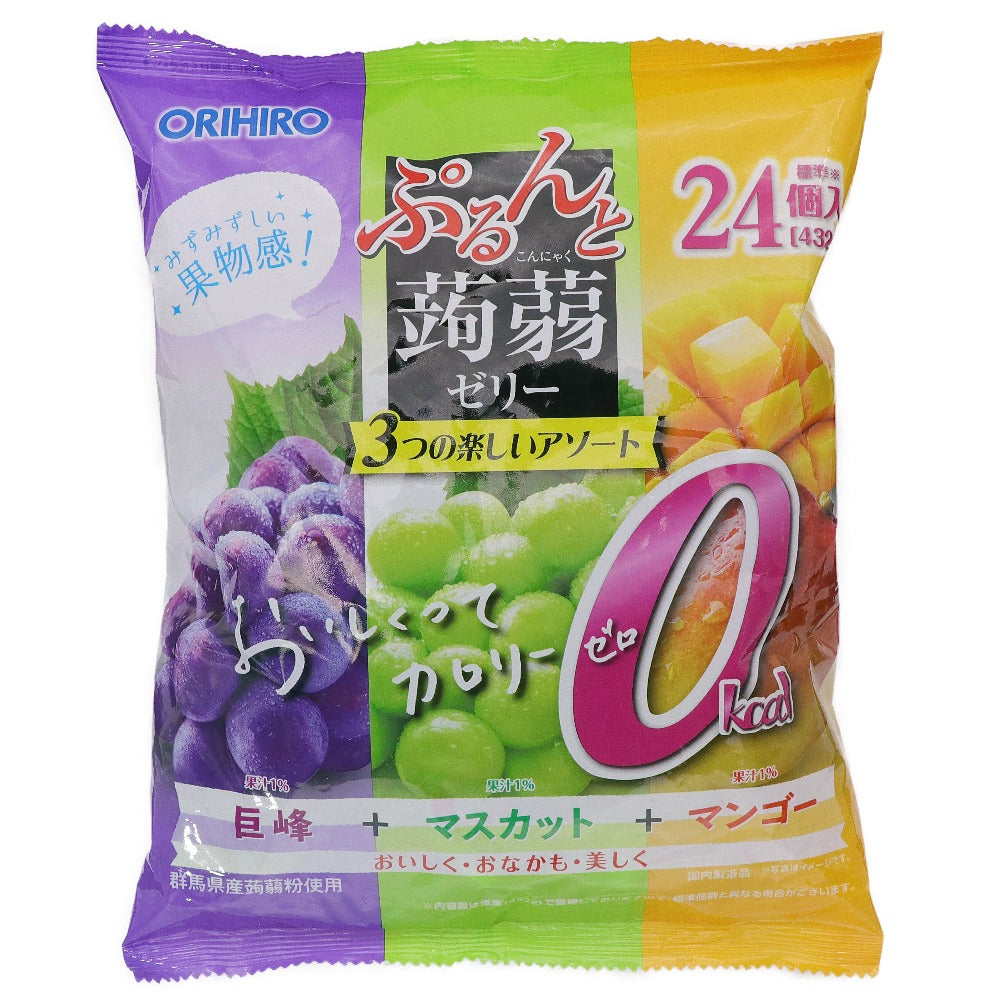 オリヒロプランデュ ぷるんと蒟蒻ゼリーパウチ カロリーゼロ 巨峰+マスカット+マンゴー 大袋 24個入